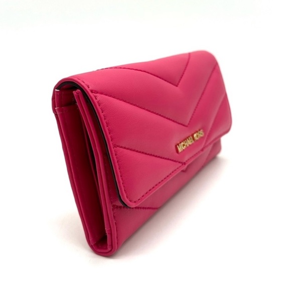 Michael Kors Large Large Quilted Trifold Wallet Pink/Gold - Picture 4 of 8